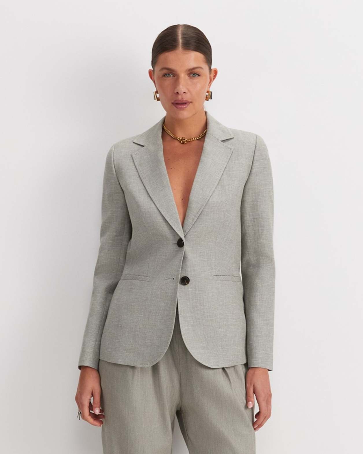 Stevie Textured Blazer in KHAKI/WHITE