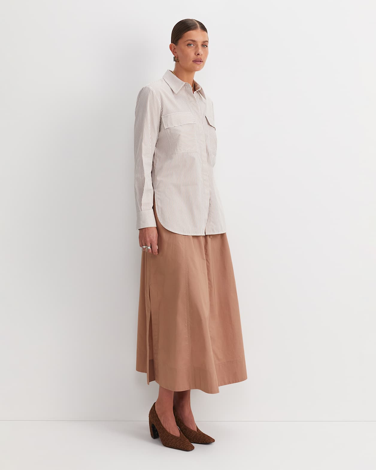 Stripe Pocket Shirt in TAN/WHITE