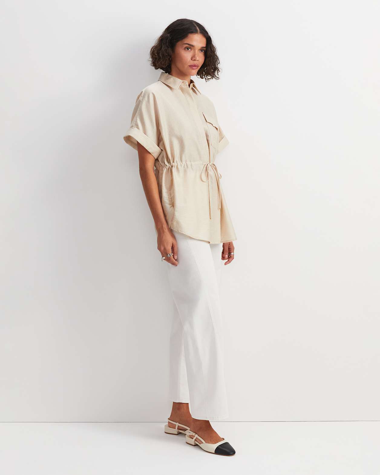 Farrah Drawcord Blouse in ECRU