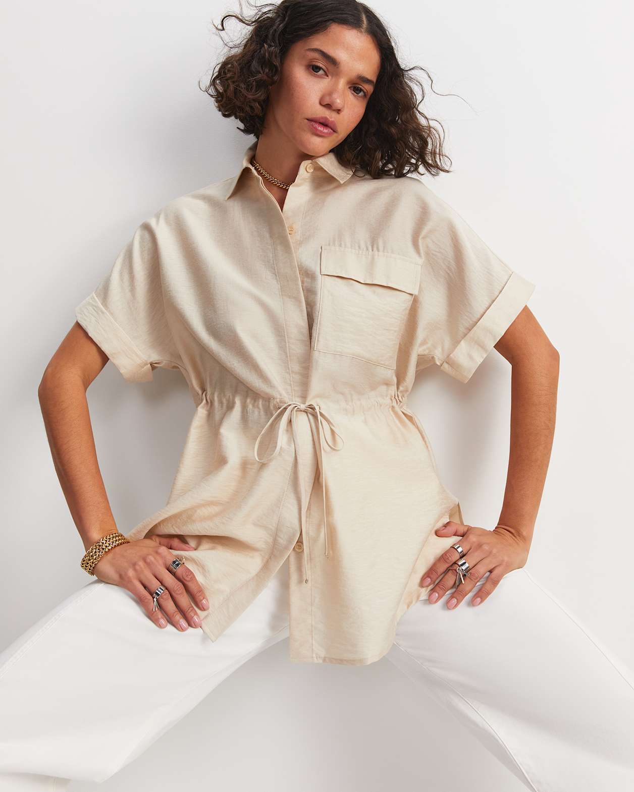 Farrah Drawcord Blouse in ECRU