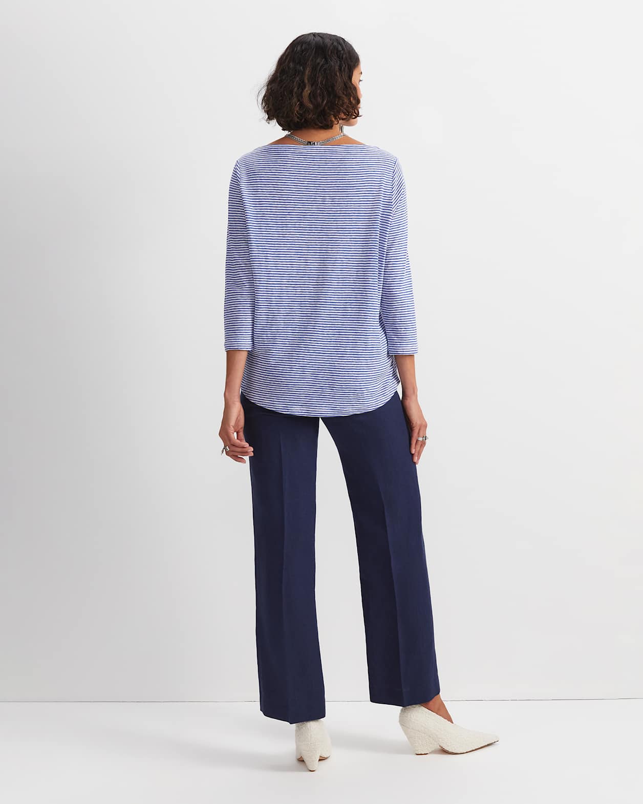 Cecile Linen Top in BLUE/WHITE