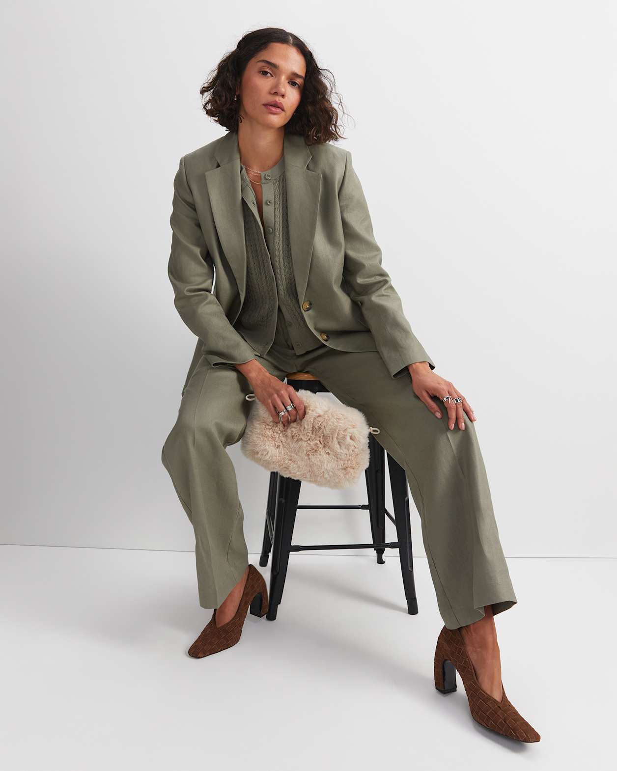 Clara Wide Leg Linen Pant in SOFT KHAKI
