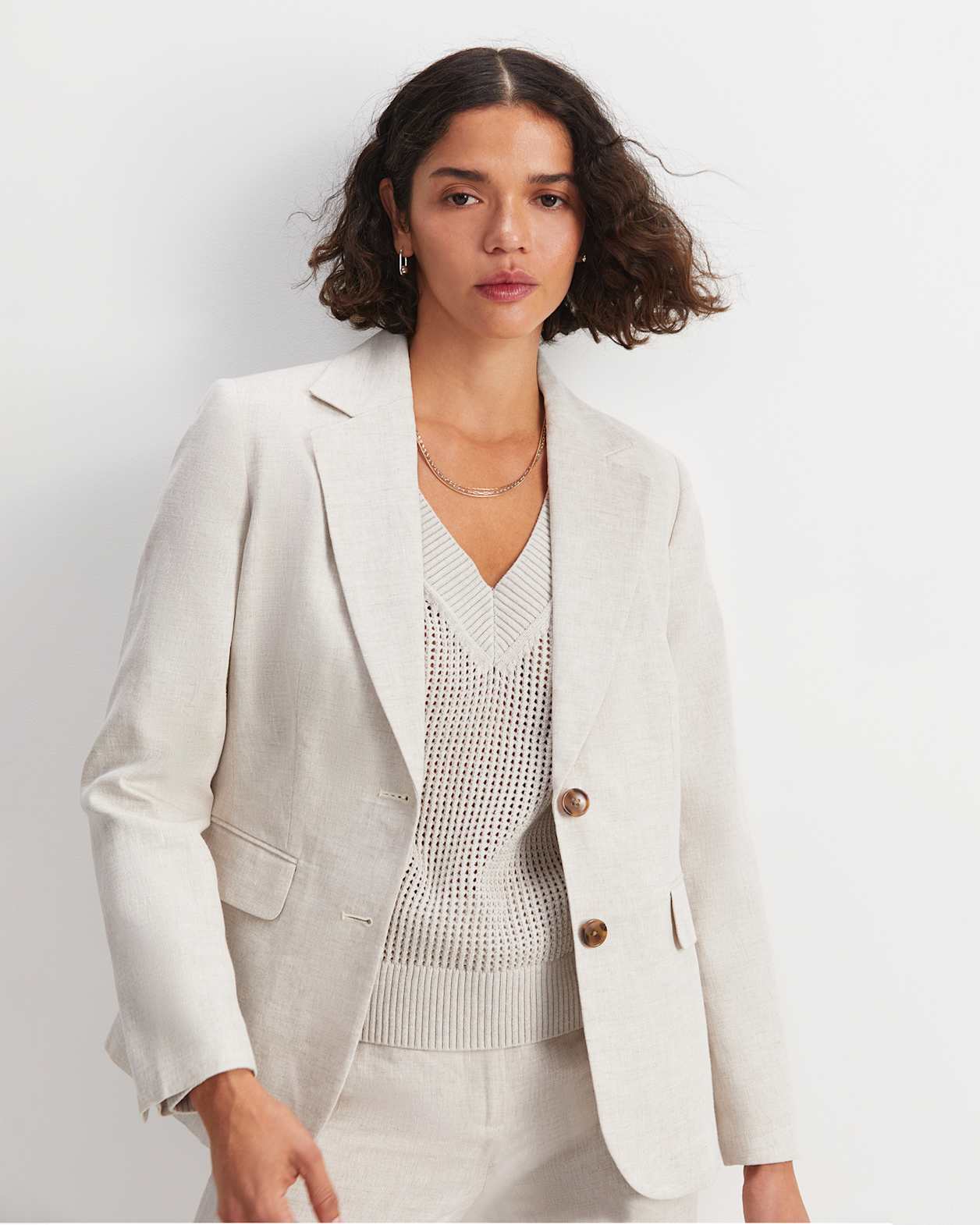 Freya Short Linen Blazer in STRING