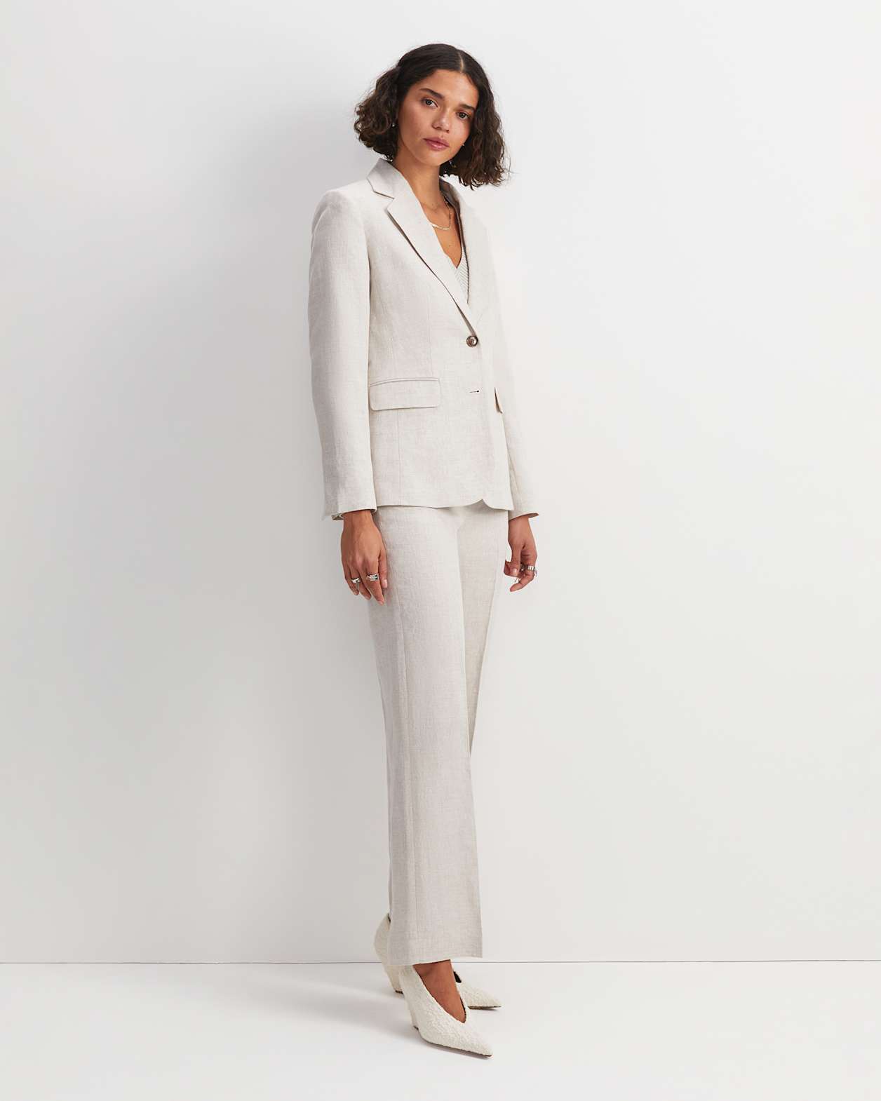 Freya Short Linen Blazer in STRING