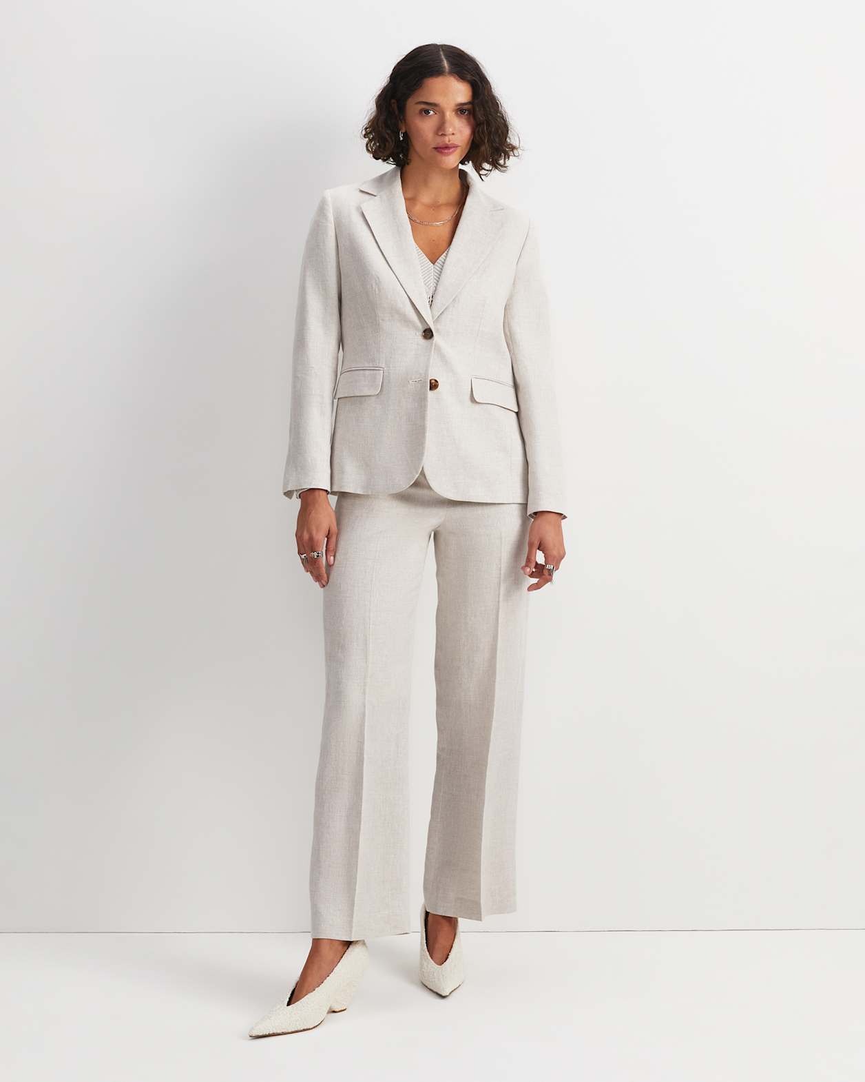 Freya Short Linen Blazer in STRING