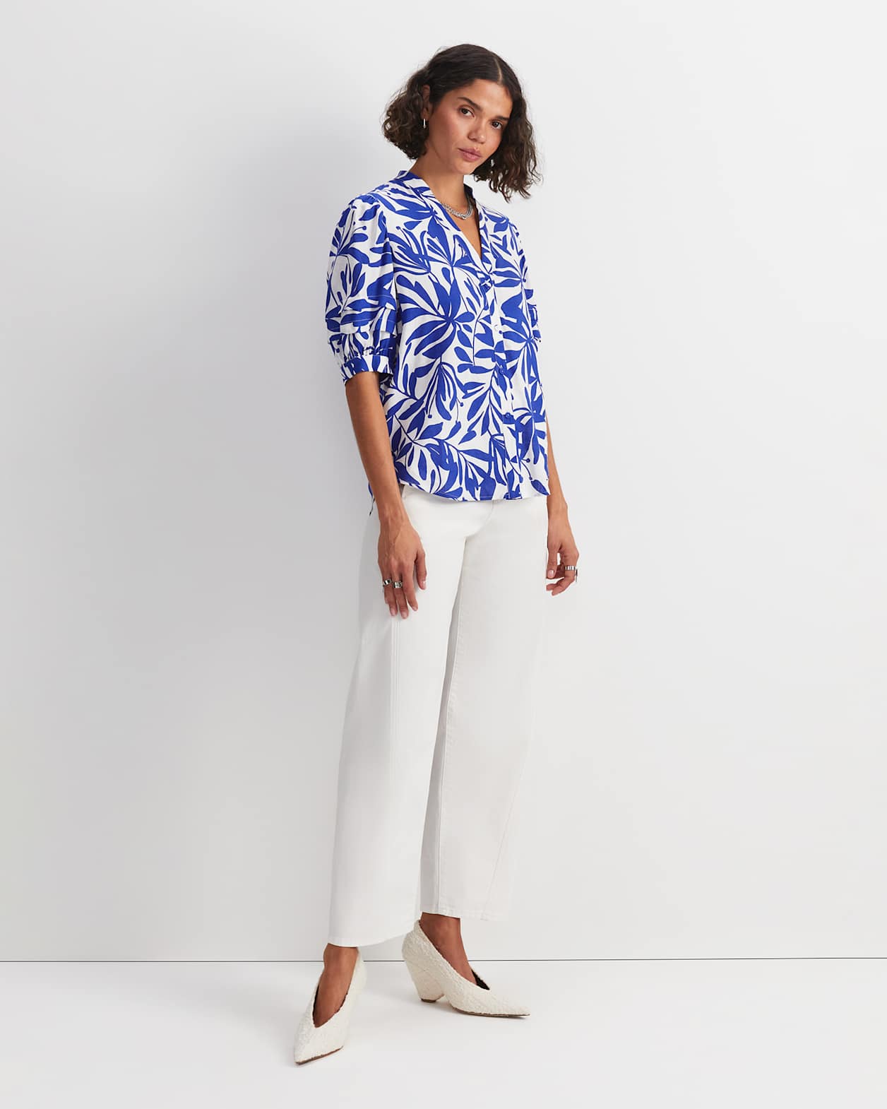 Willow Print Blouse in BLUE/WHITE