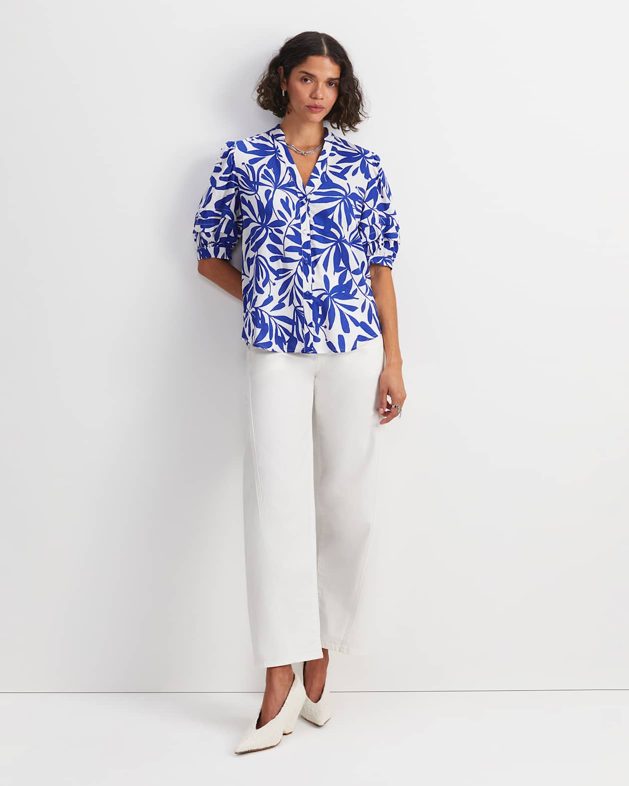 Willow Print Blouse in BLUE/WHITE