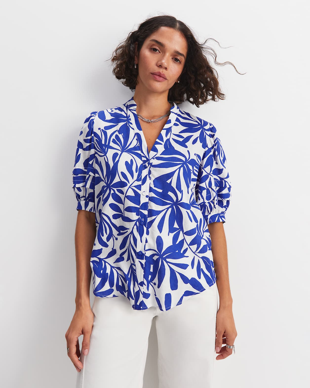 Willow Print Blouse in BLUE/WHITE