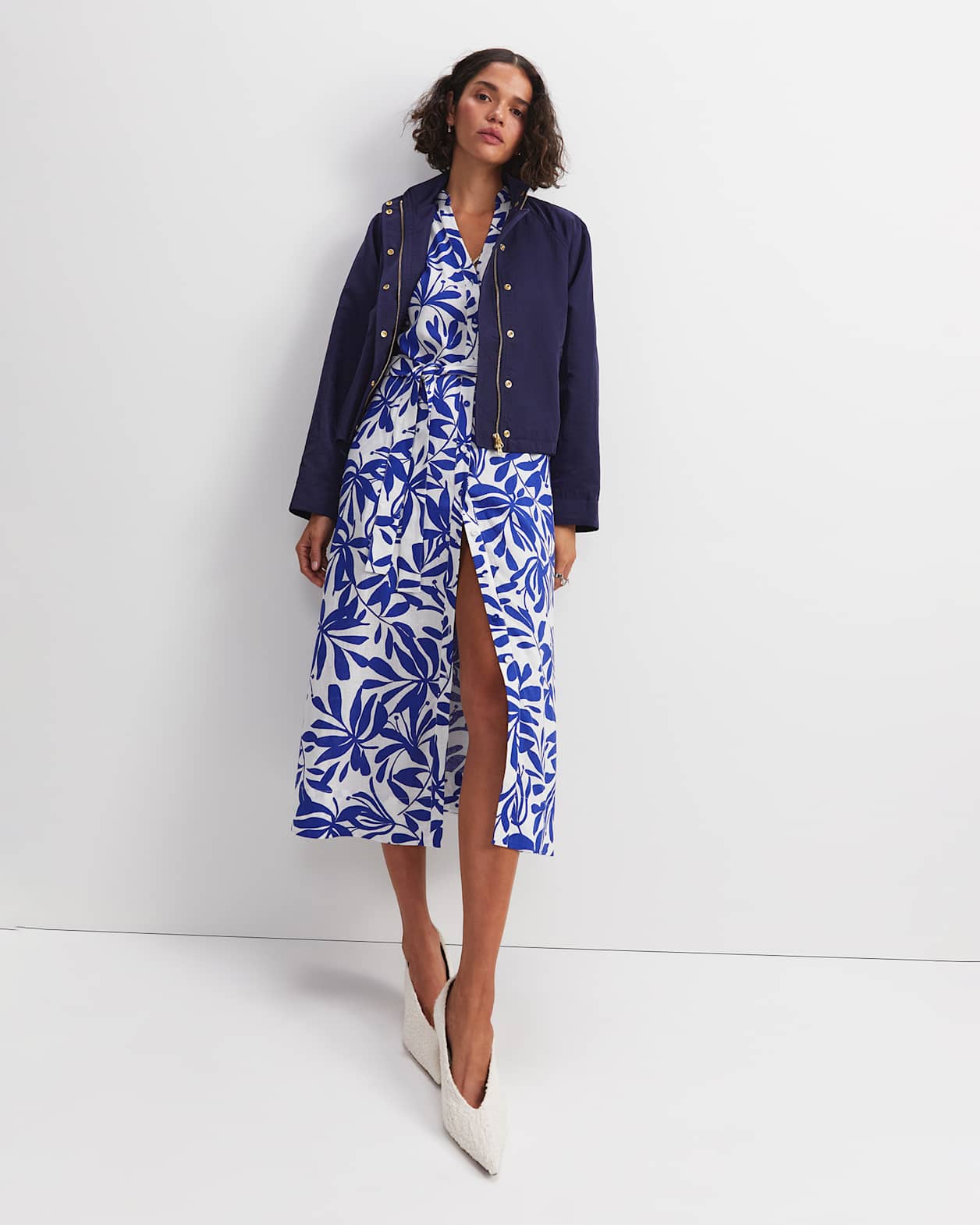 Willow Print Midi Dress in BLUE/WHITE