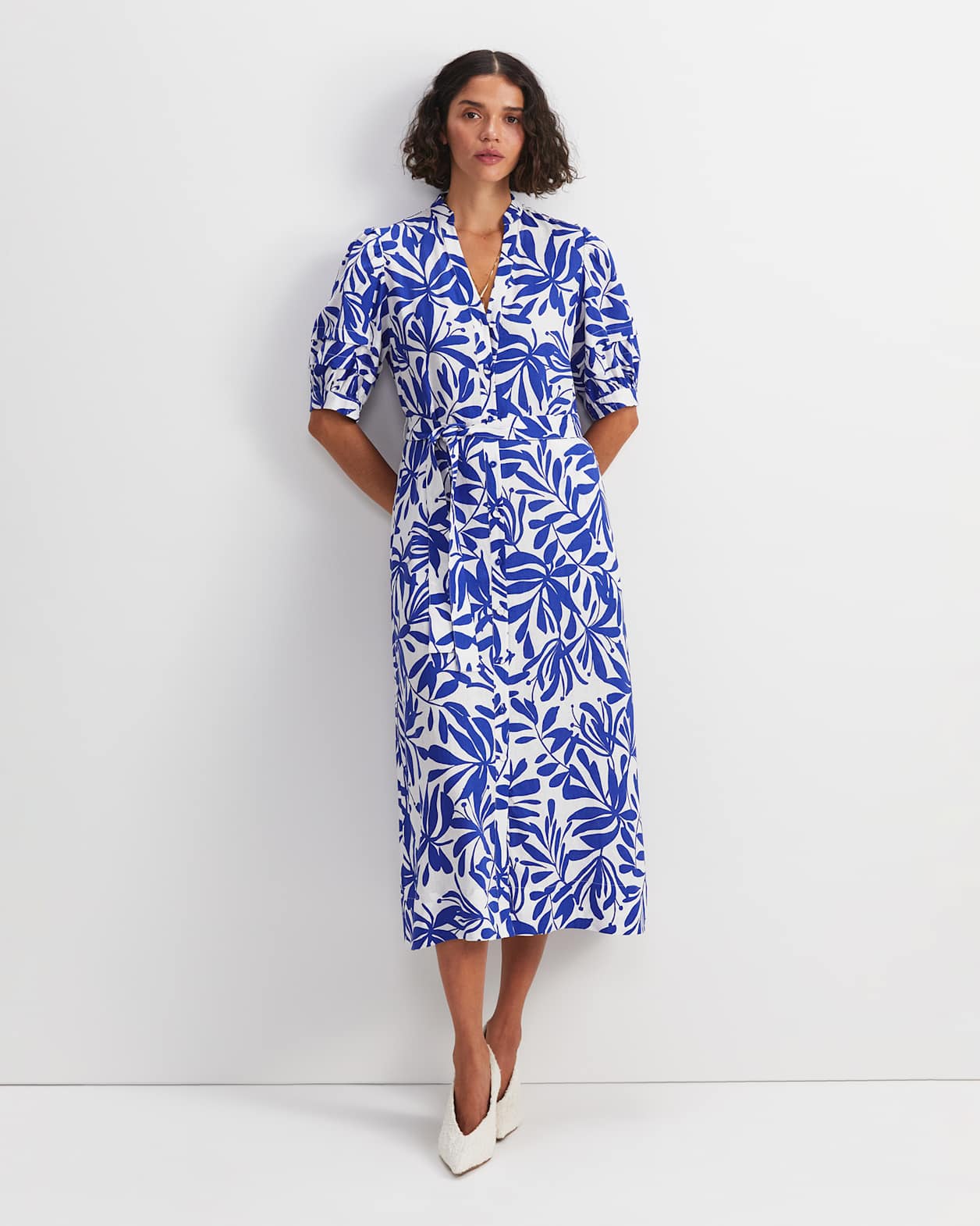 Willow Print Midi Dress in BLUE/WHITE