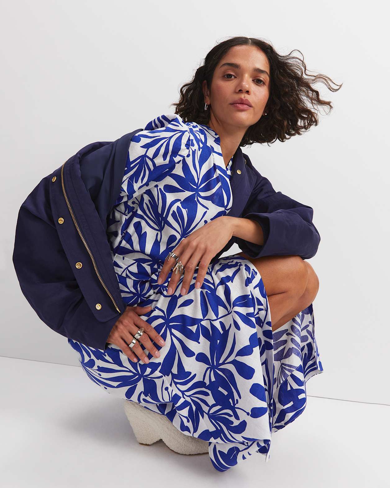 Willow Print Midi Dress in BLUE/WHITE