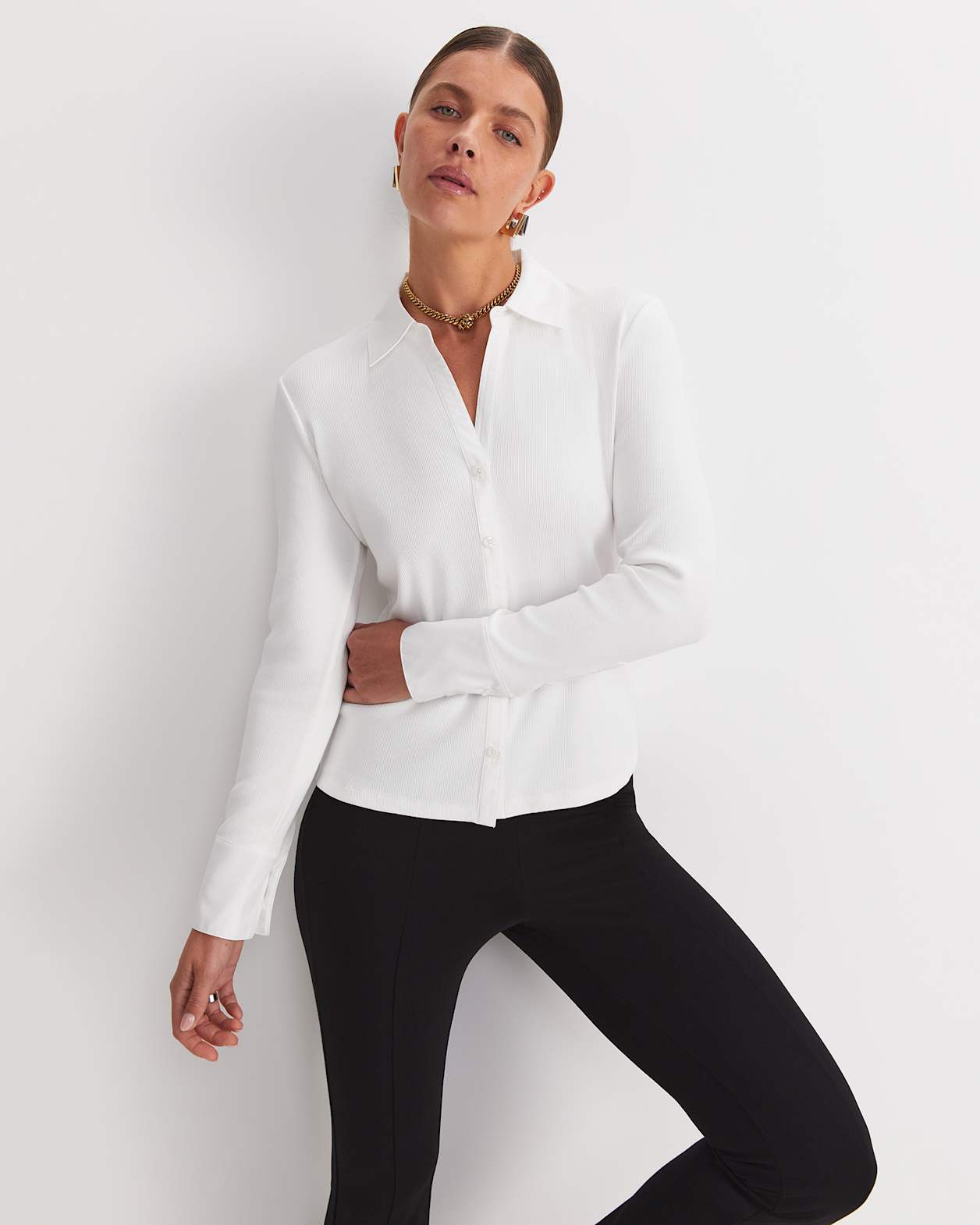 Catherine Rib Shirt in WHITE