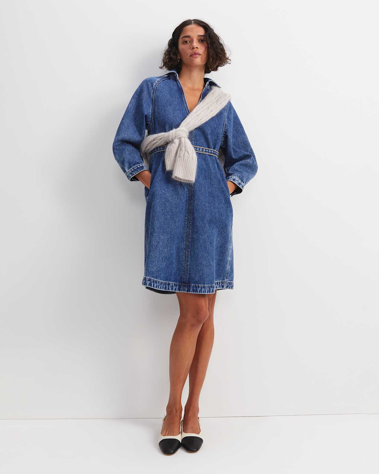 Allegra Denim Mini Dress in MID WASH