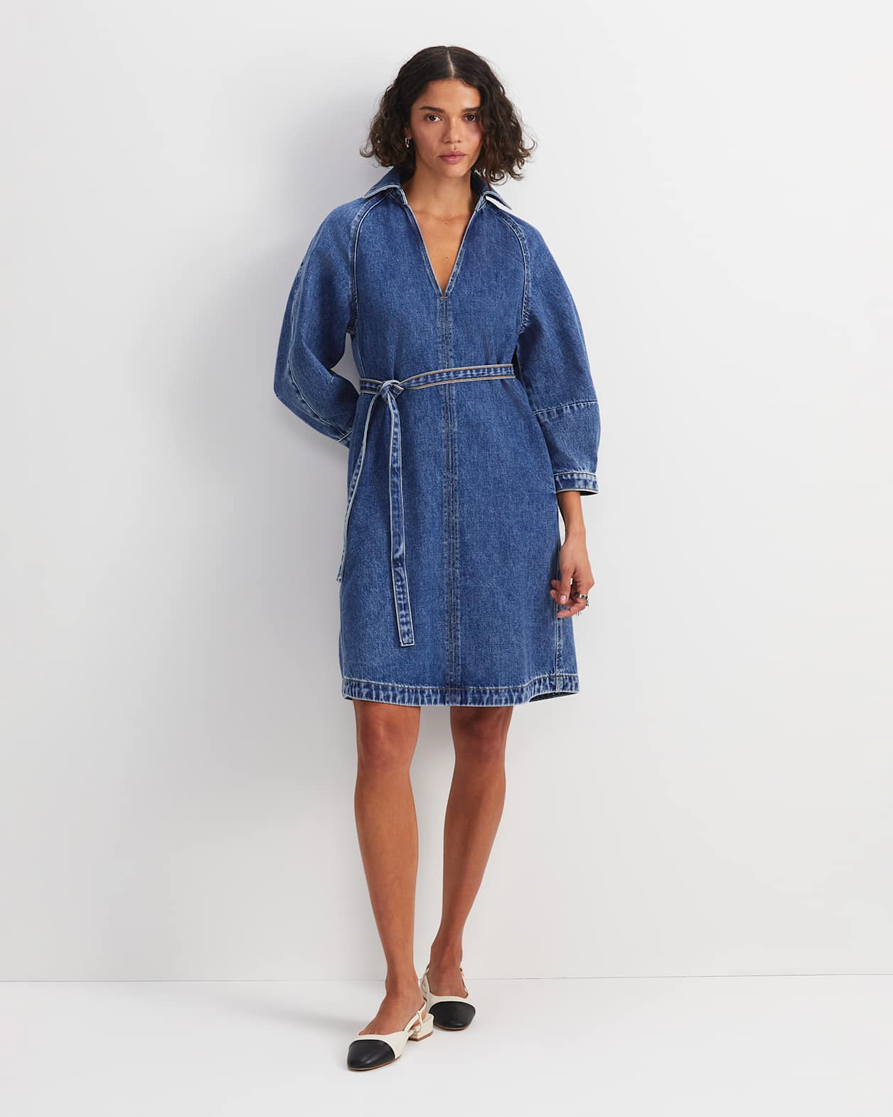 Allegra Denim Mini Dress in MID WASH
