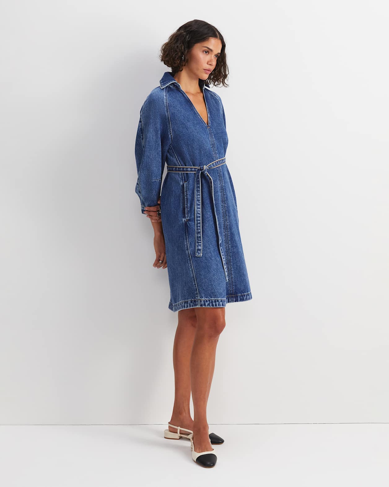 Allegra Denim Mini Dress in MID WASH