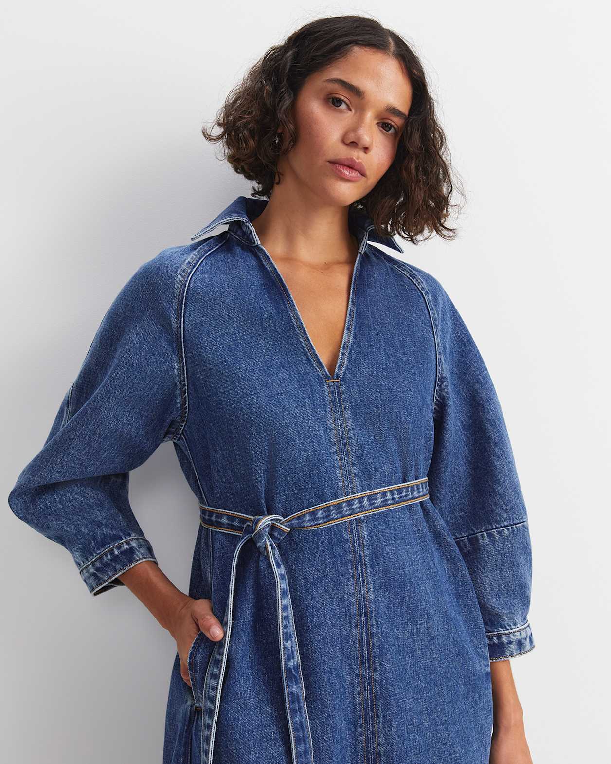 Allegra Denim Mini Dress in MID WASH