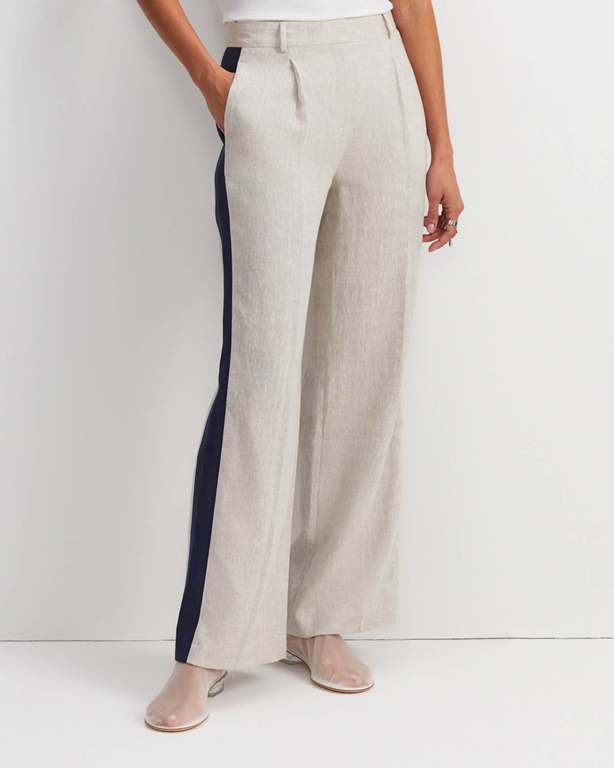 Freya Side Stripe Linen Pant in STRING