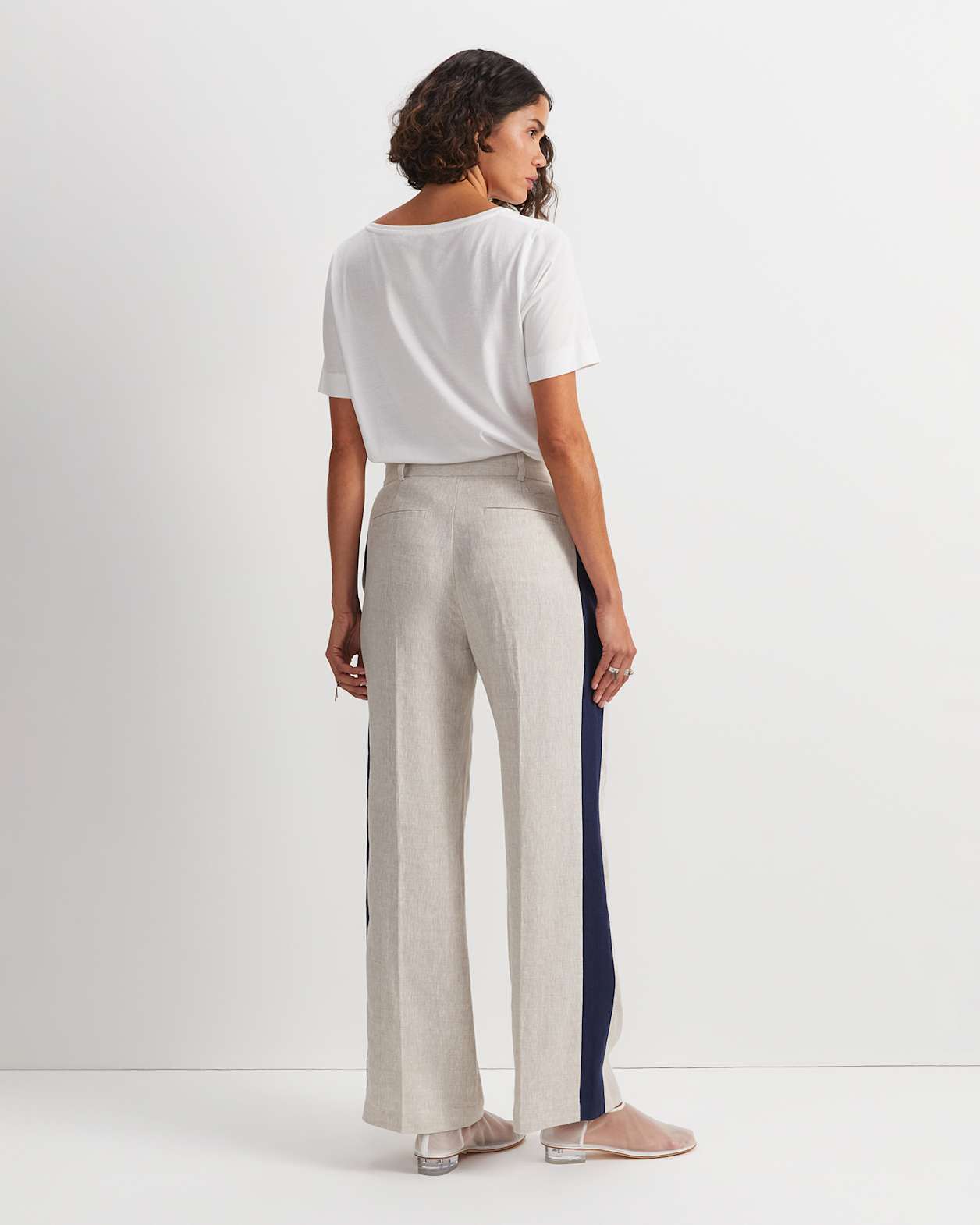 Freya Side Stripe Linen Pant in STRING