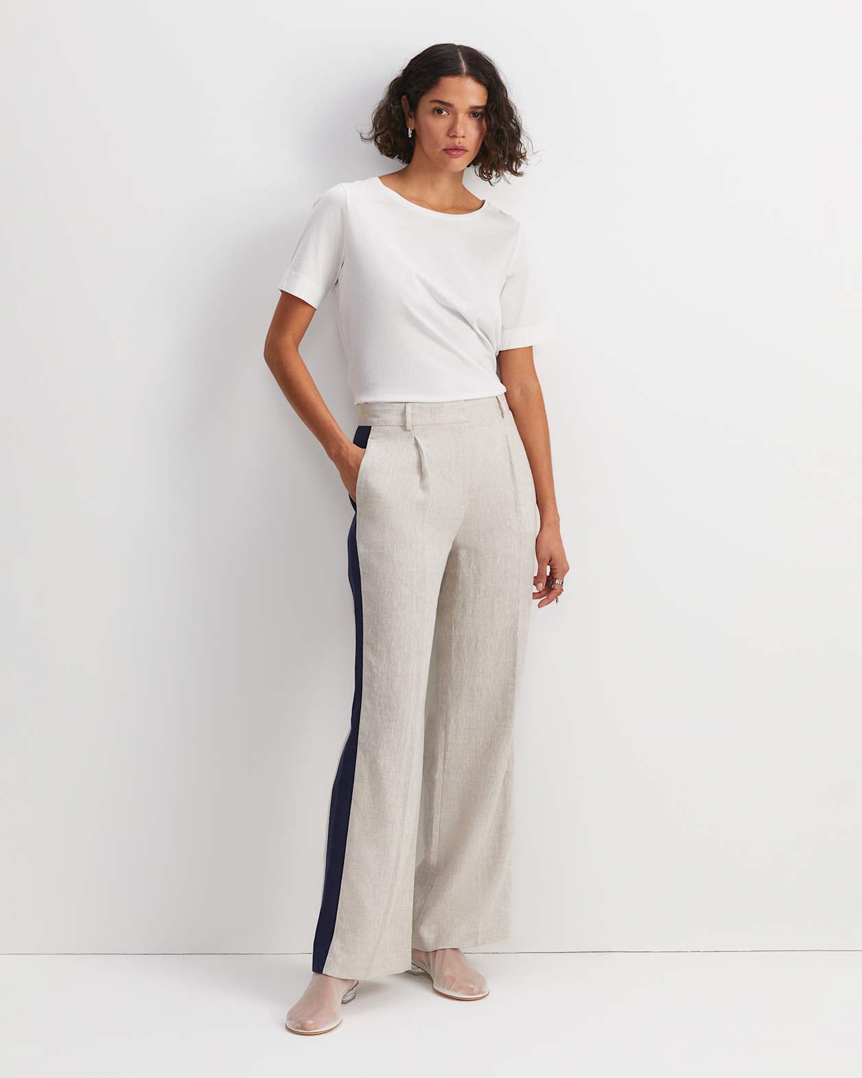 Freya Side Stripe Linen Pant in STRING