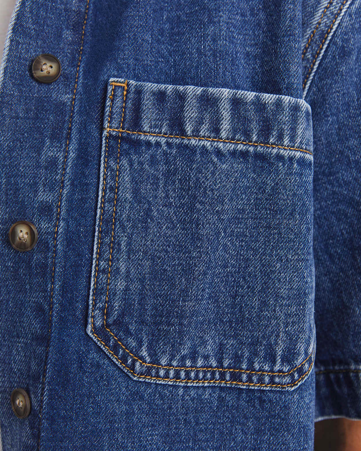 Allegra Crop Denim Shirt in MID WASH