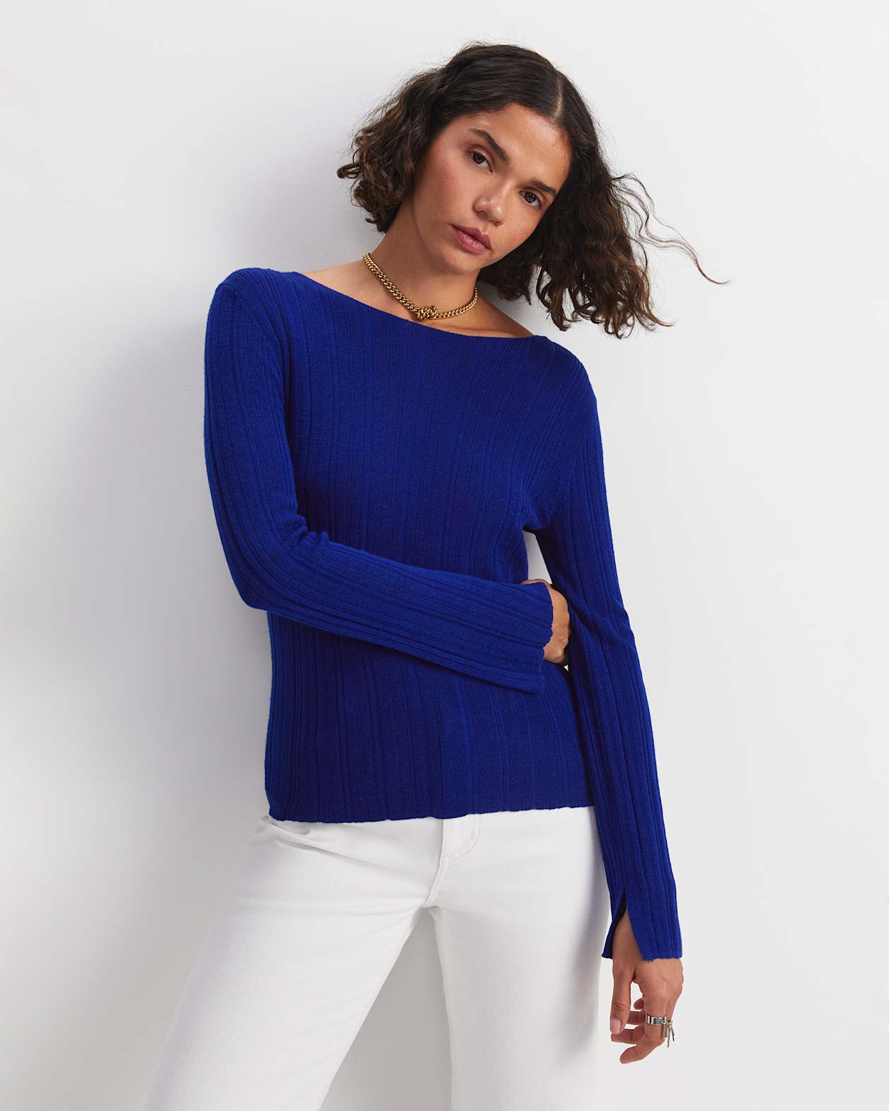 Silk Wool Rib Knit in COBALT