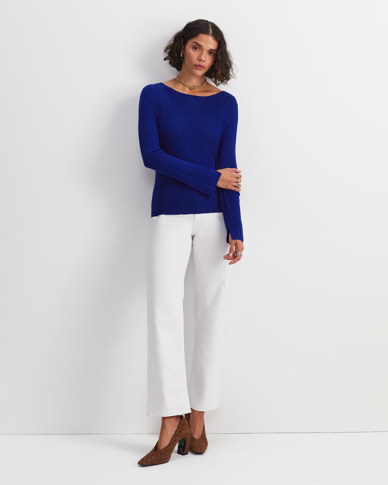 Silk Wool Rib Knit in COBALT