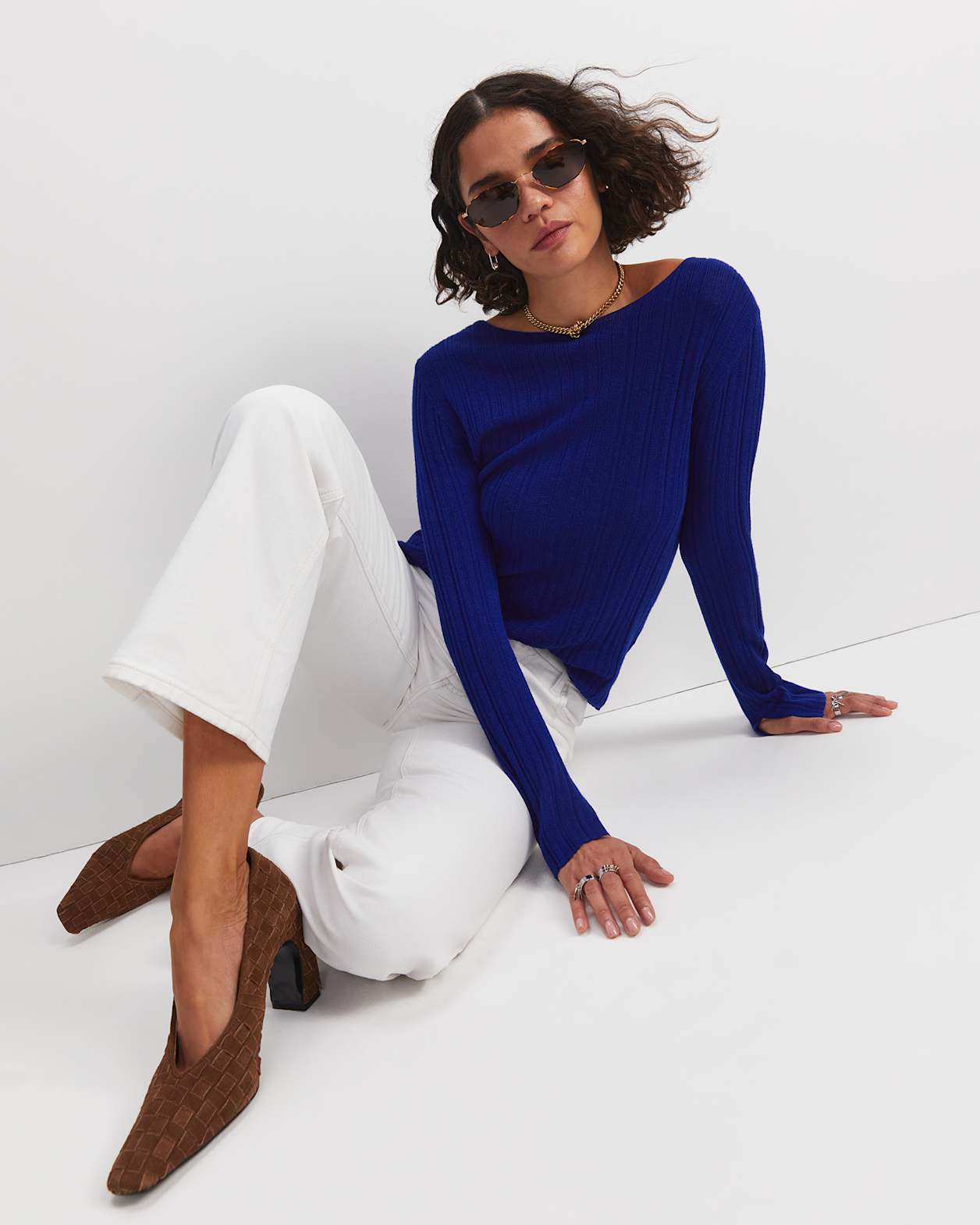 Silk Wool Rib Knit in COBALT