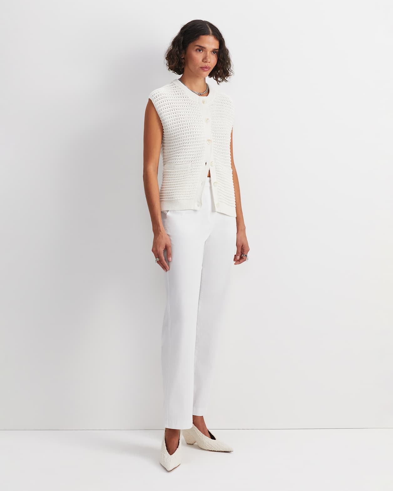 Crochet Relaxed Vest in WHITE