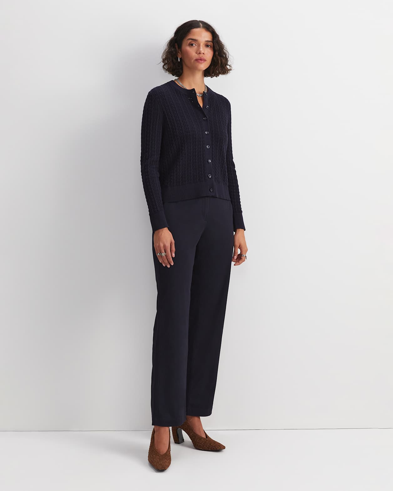 Elka Pointelle Cardigan in NAVY
