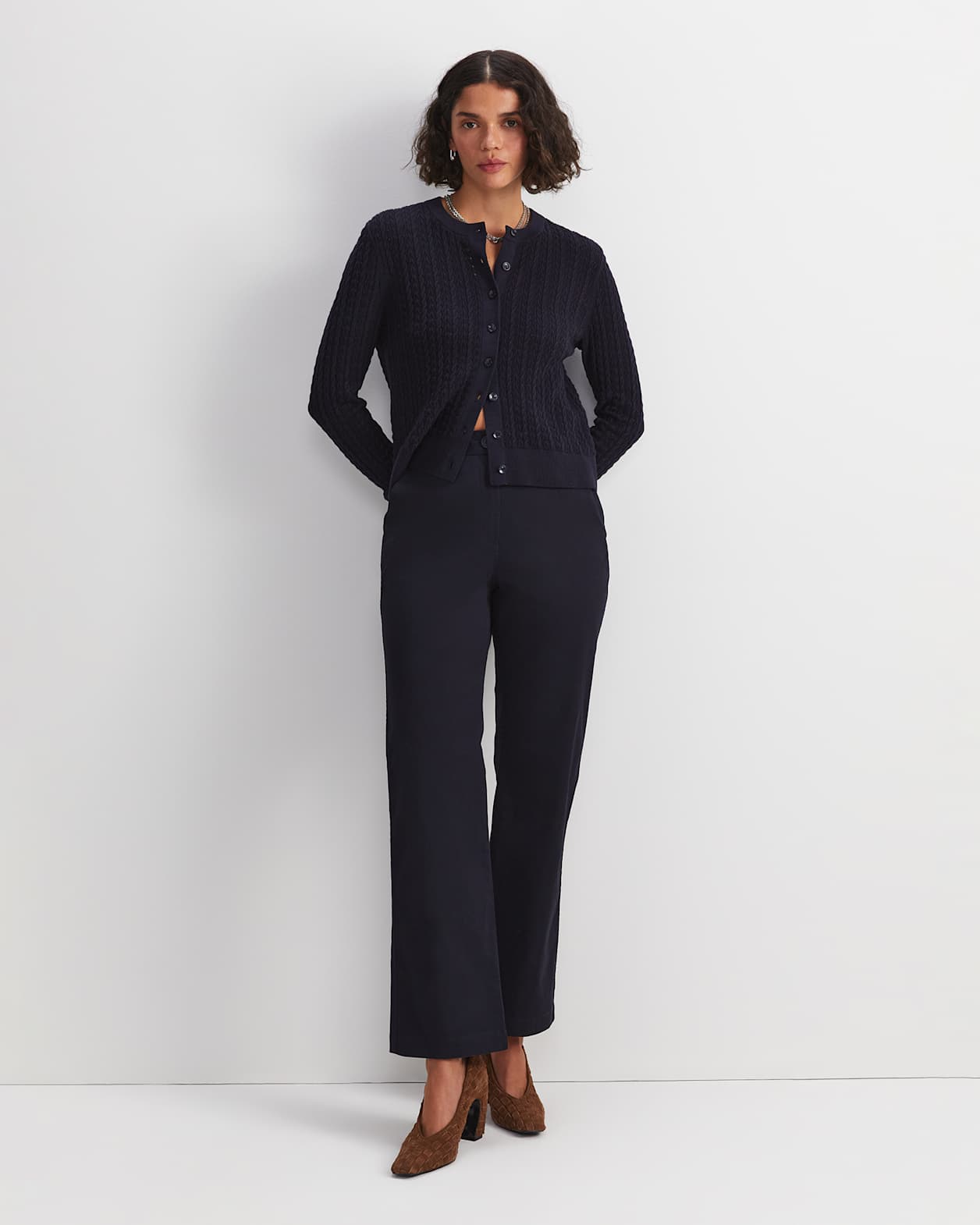 Elka Pointelle Cardigan in NAVY