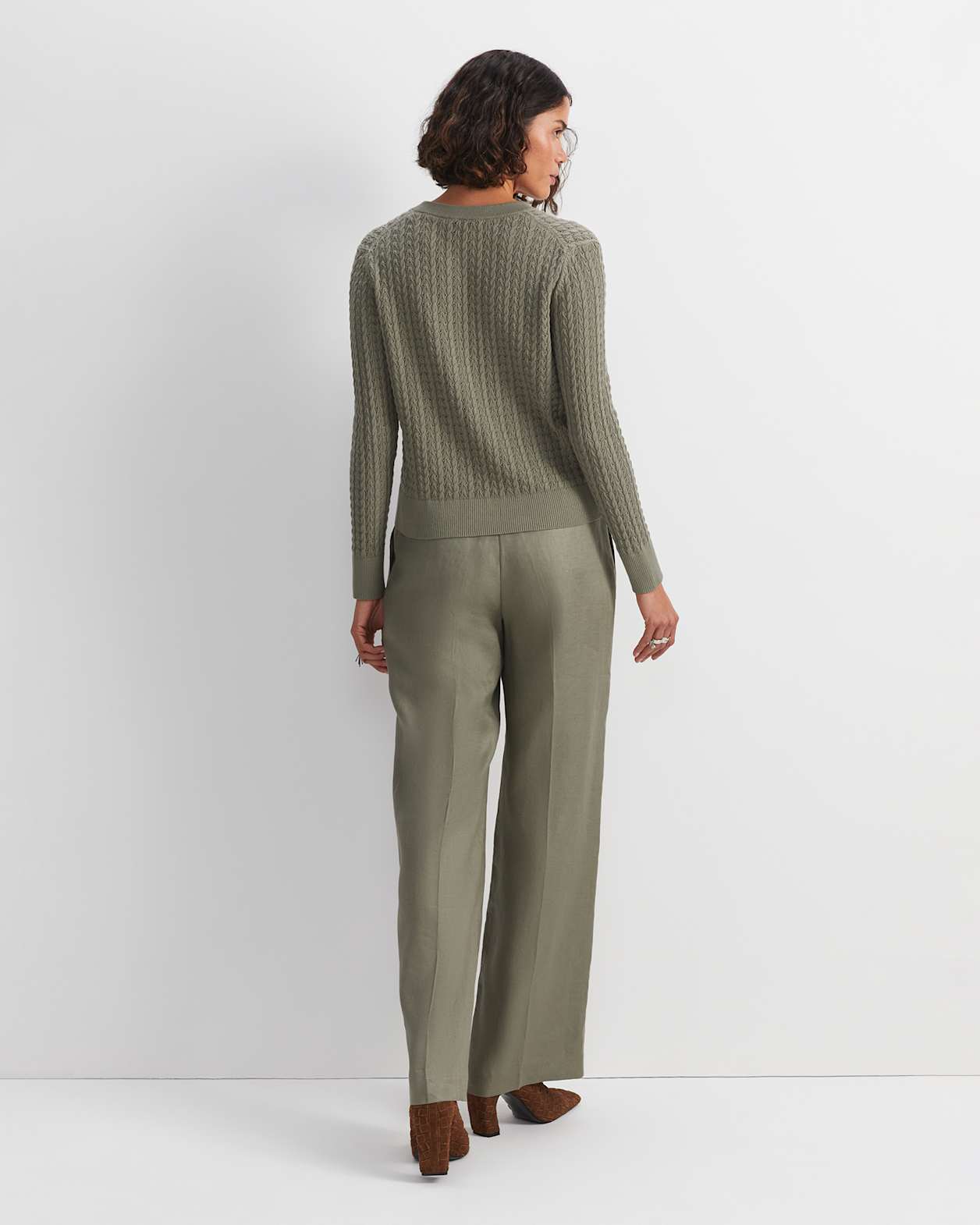 Elka Pointelle Cardigan in KHAKI