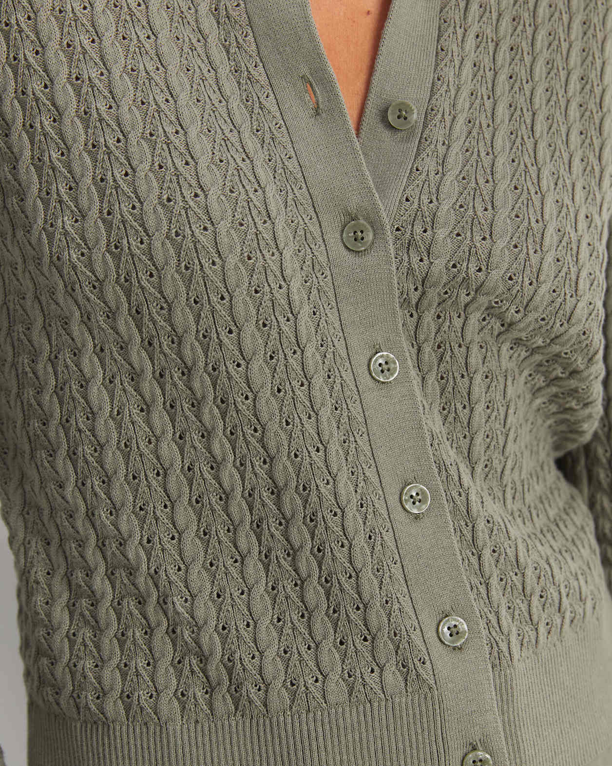 Elka Pointelle Cardigan in KHAKI