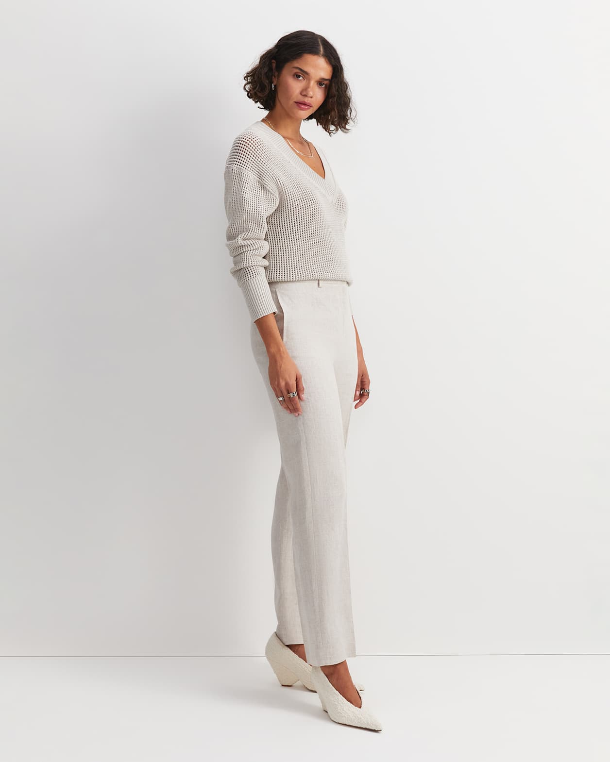 Freya Straight Linen Pant in STRING