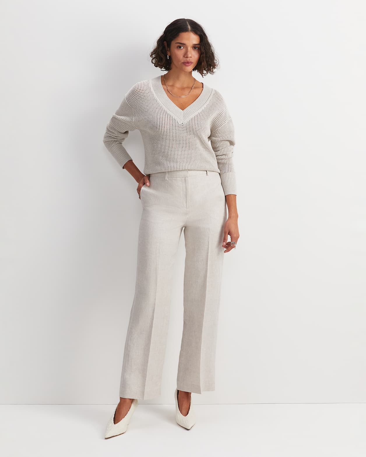 Freya Straight Linen Pant in STRING