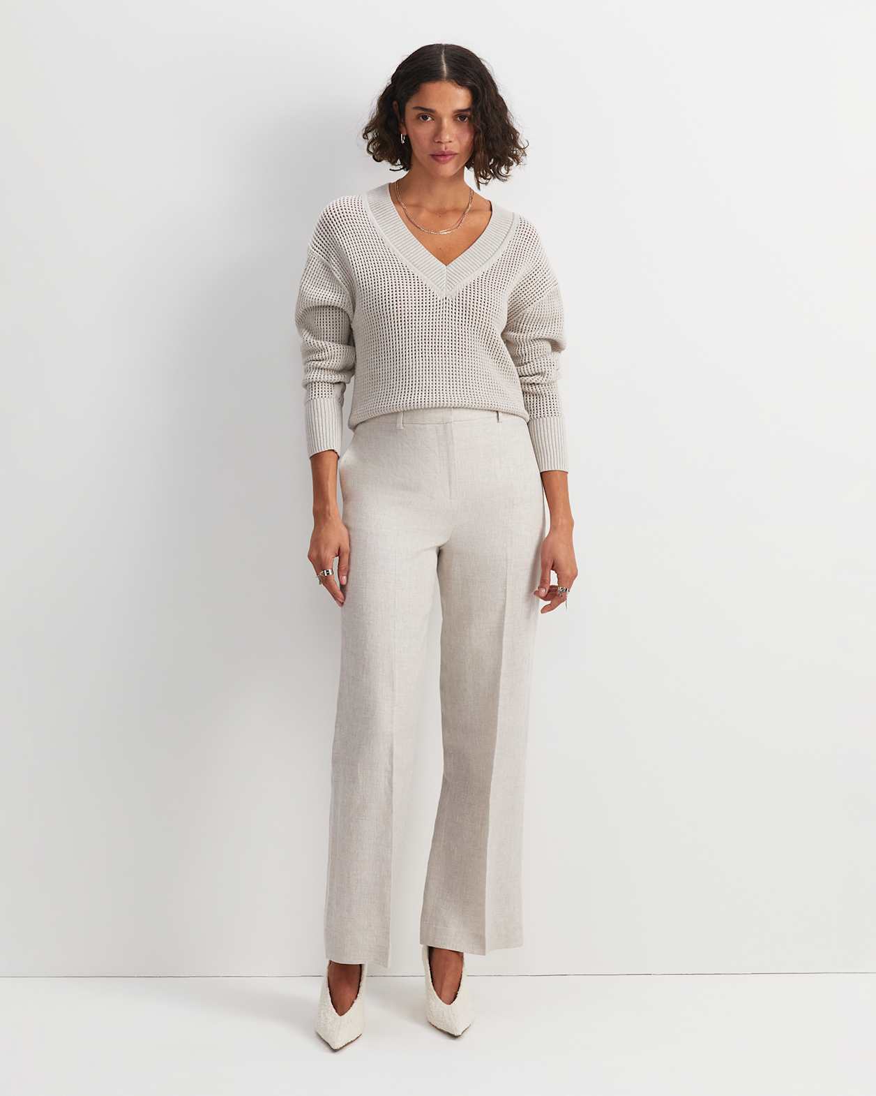 Freya Straight Linen Pant in STRING