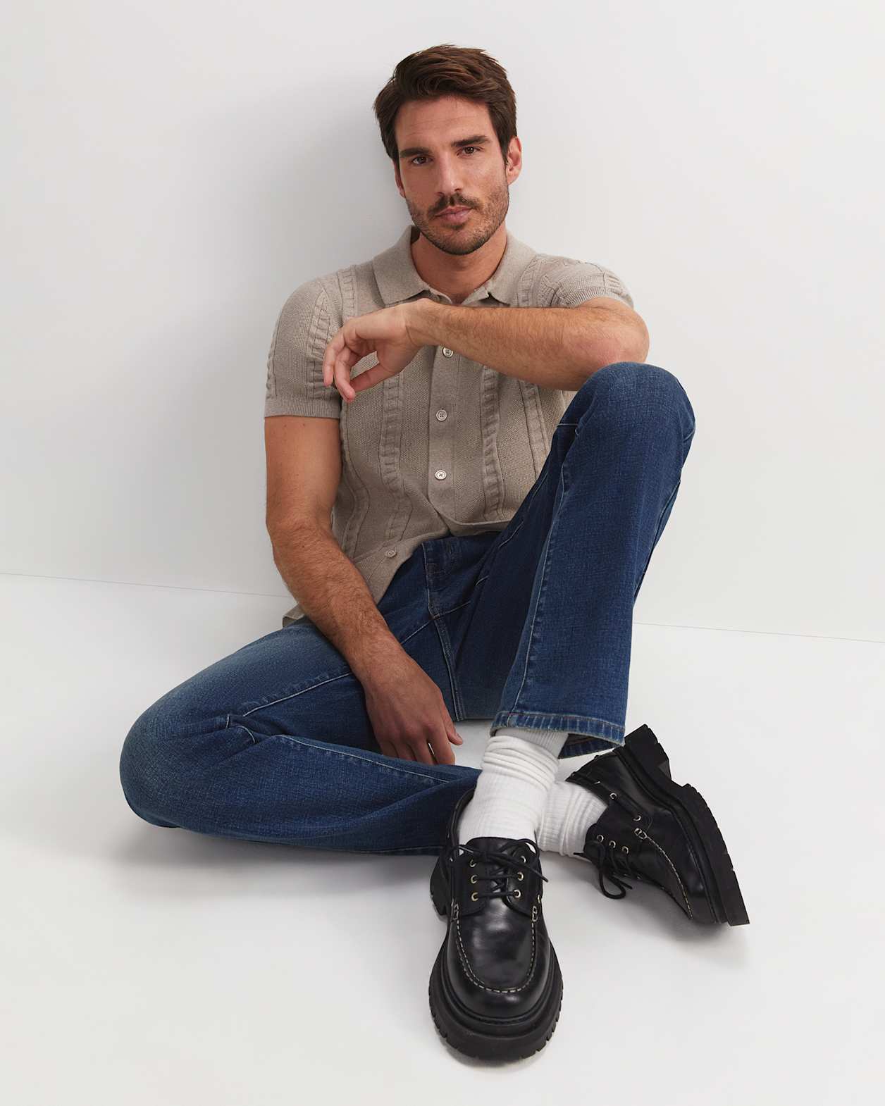 Cameron Short Sleeve Knit Shirt in NEUTRAL