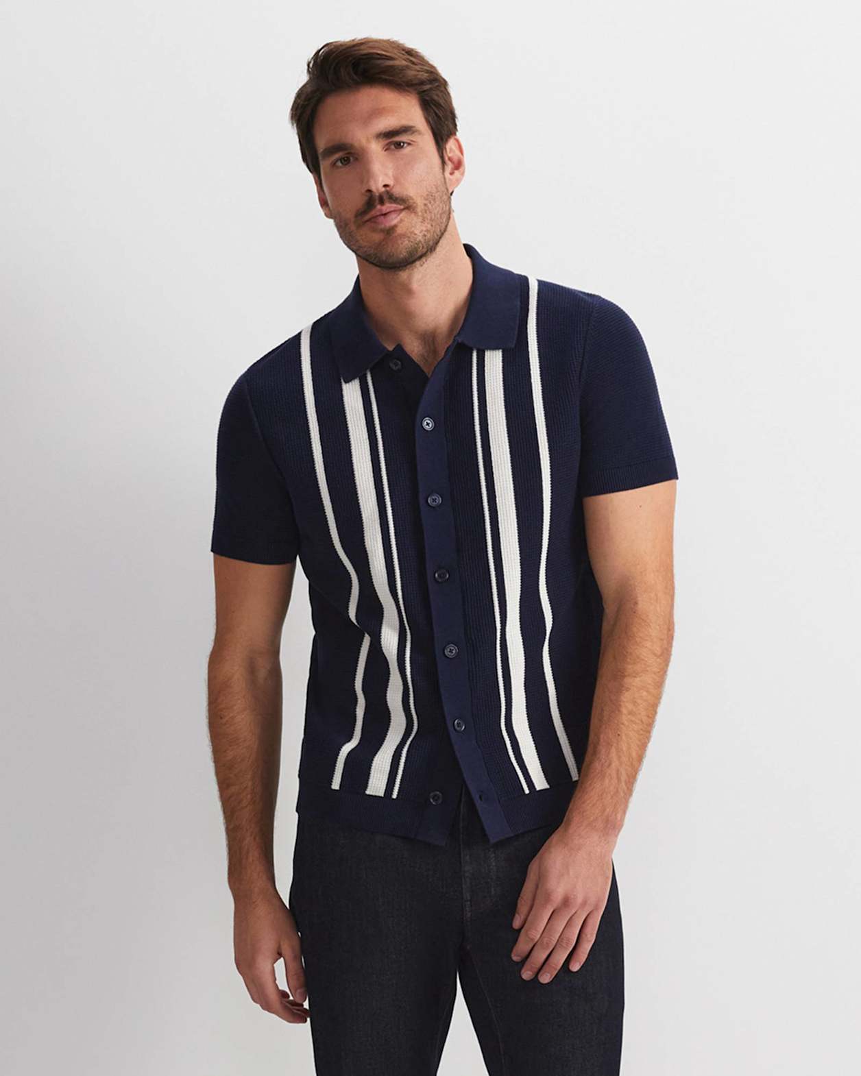 Ethan Stripe Short Sleeve Shirt in NAVY