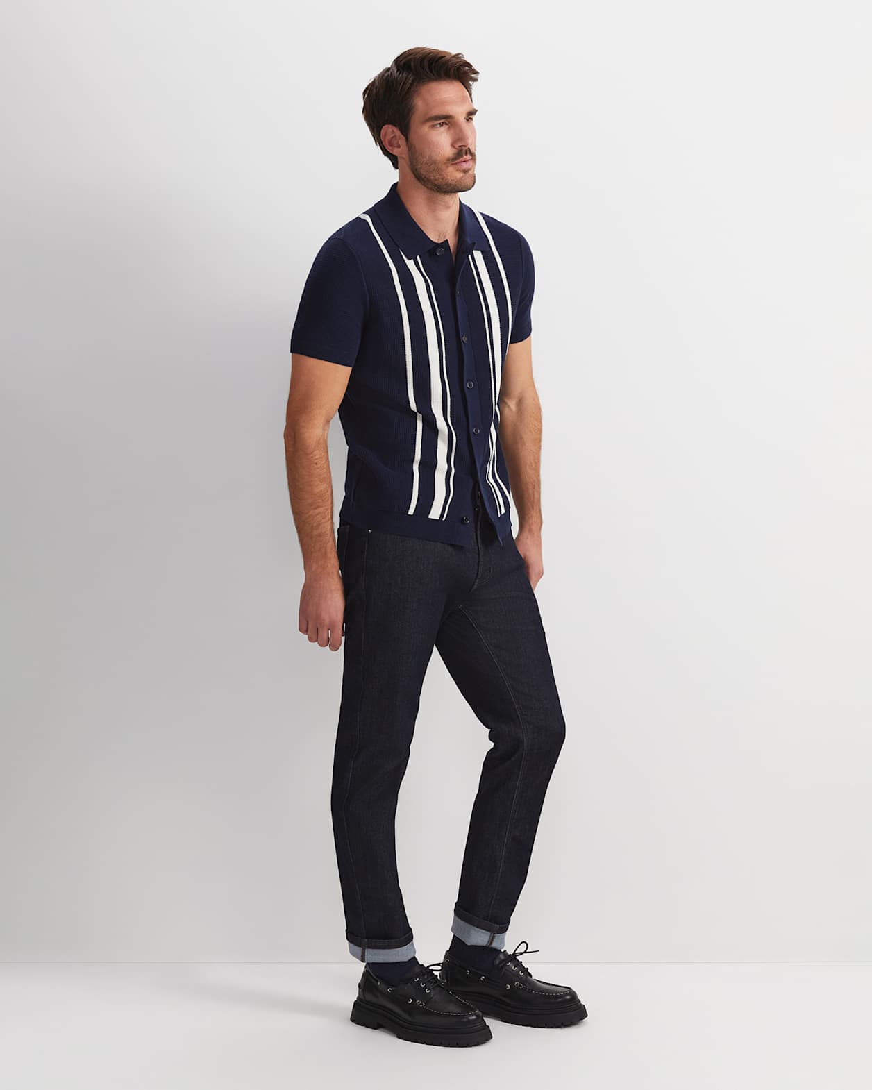 Ethan Stripe Short Sleeve Shirt in NAVY