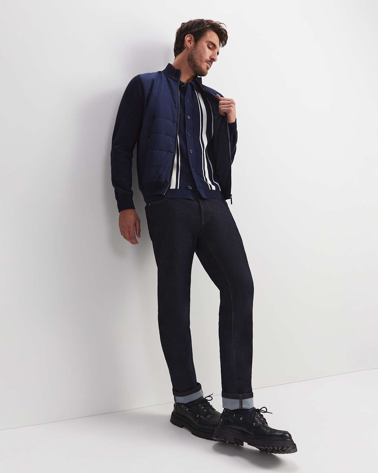 Ethan Stripe Short Sleeve Shirt in NAVY