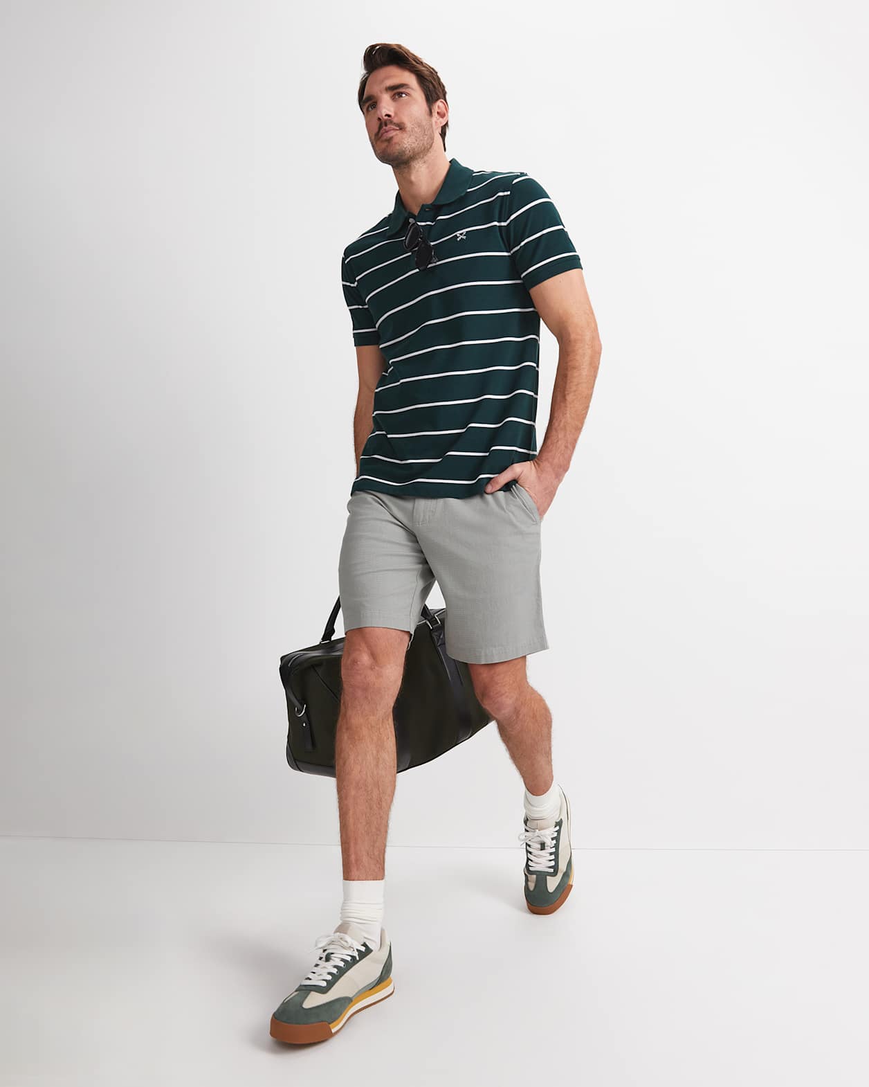 David Stripe Polo in PINE