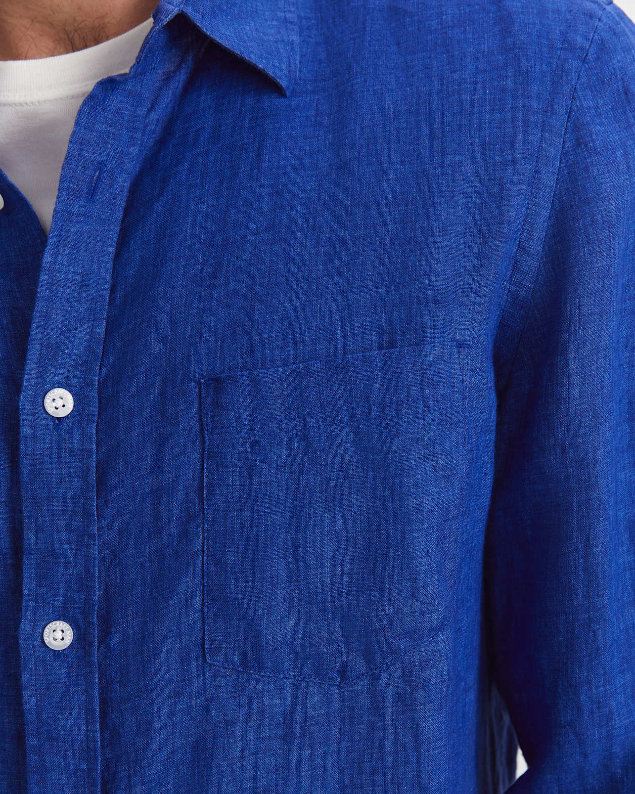 Linen Long Sleeve Delave Shirt in BLUE INDIGO