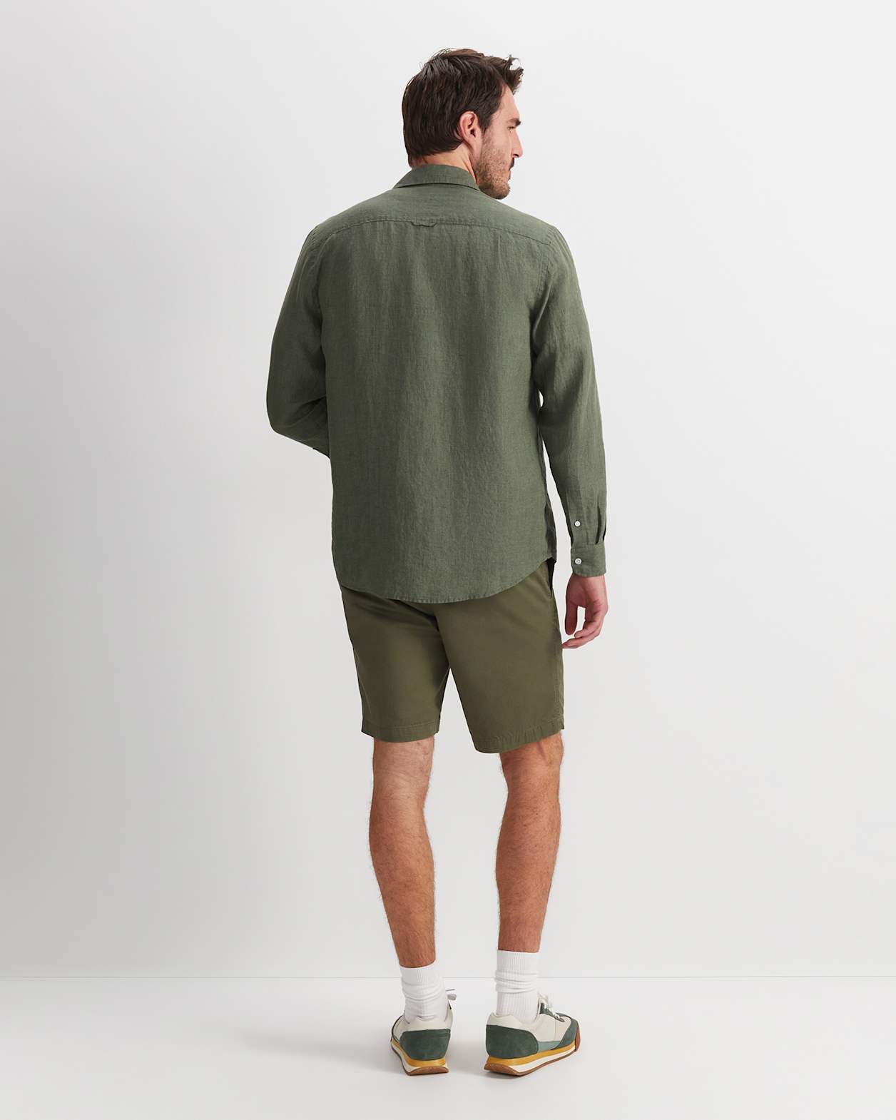 Linen Long Sleeve Delave Shirt in KHAKI