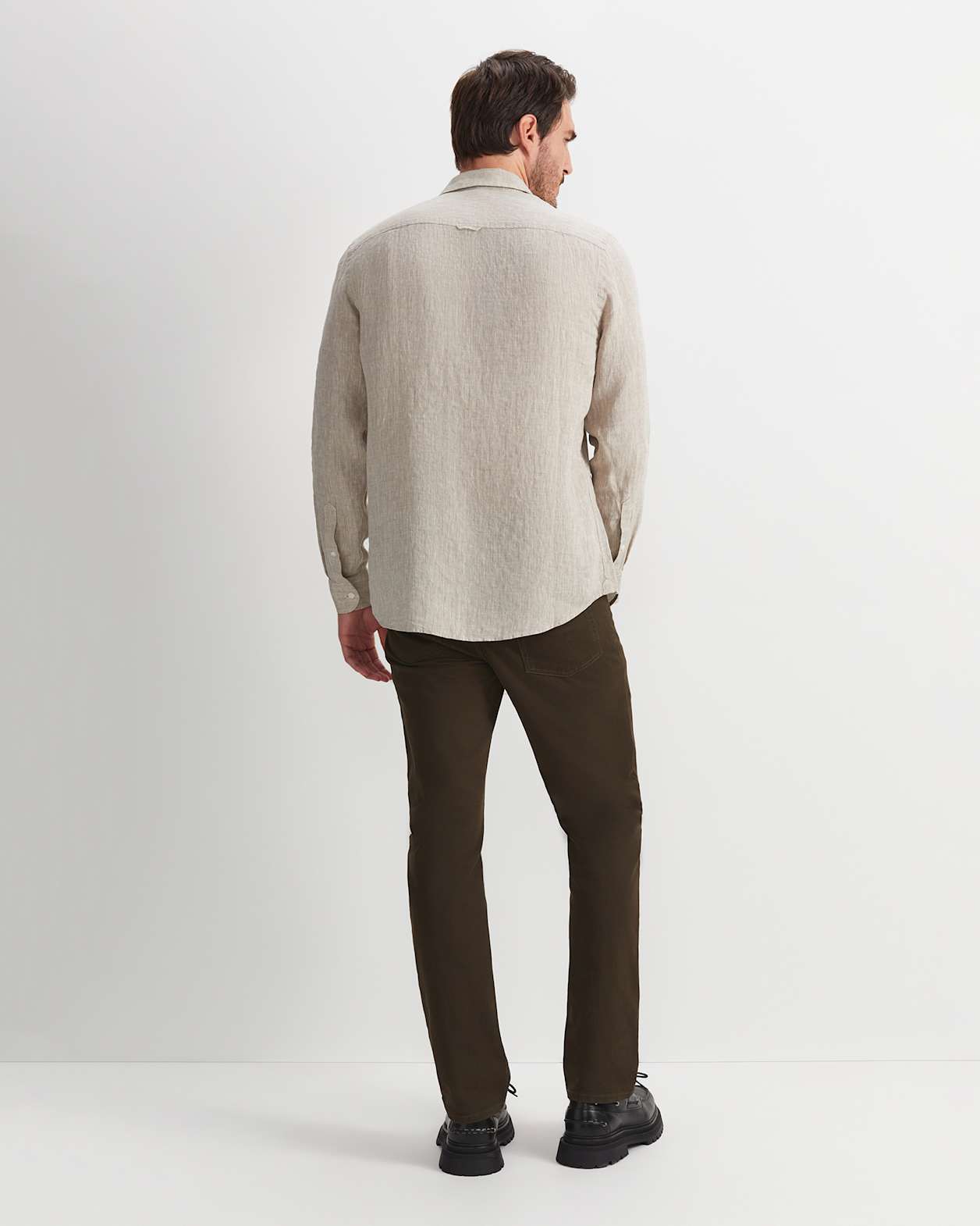 Long Sleeve Linen Yarn-Dyed Shirt in STRING