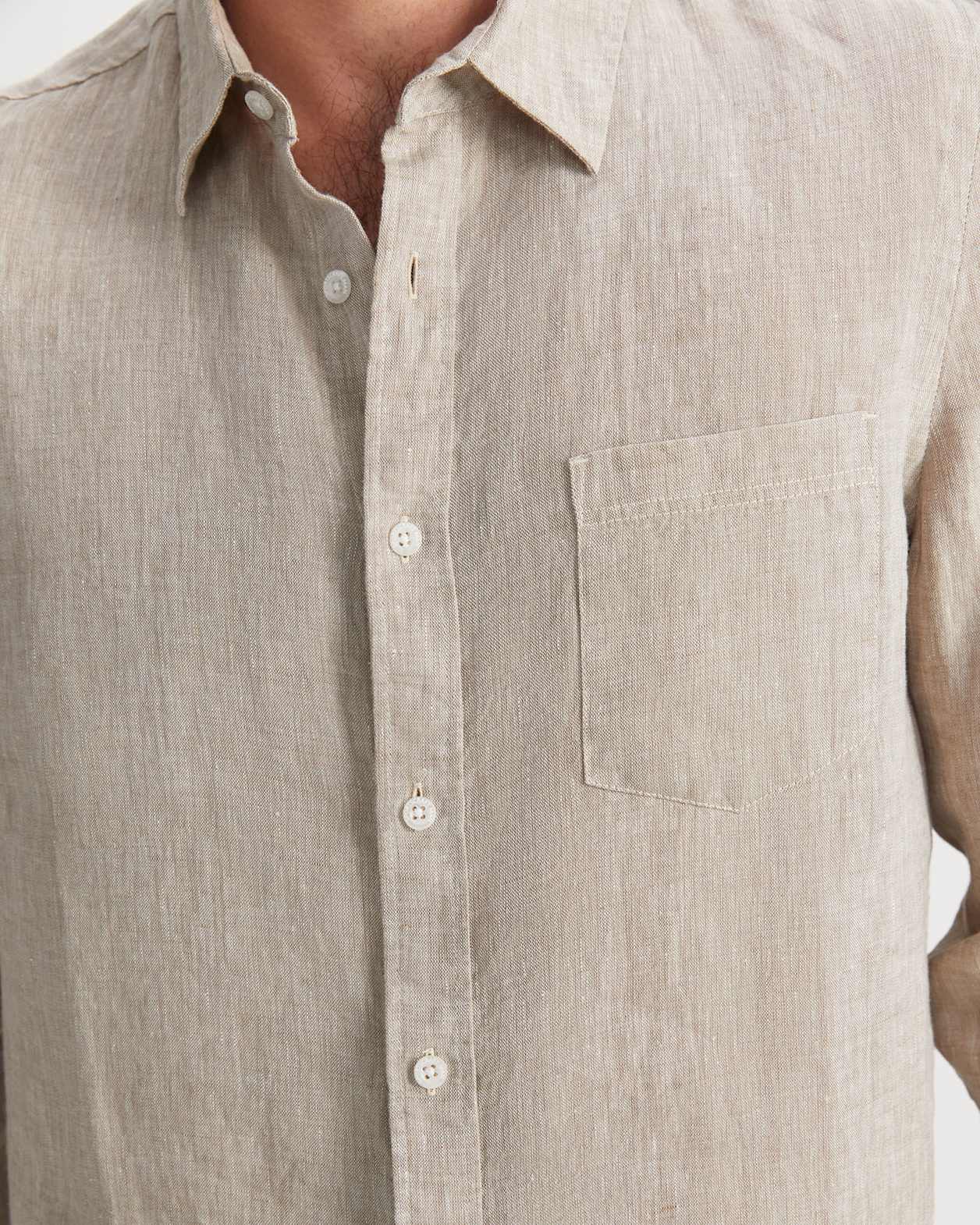 Long Sleeve Linen Yarn-Dyed Shirt in STRING