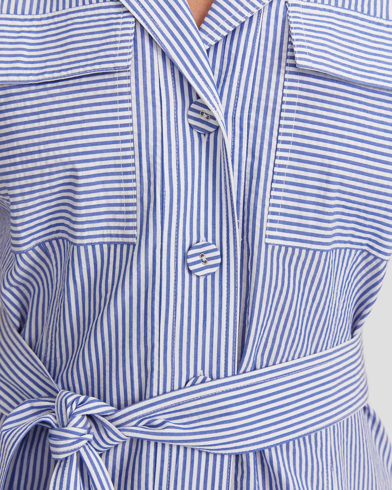Nia Seersucker Midi Dress in BLUE/WHITE