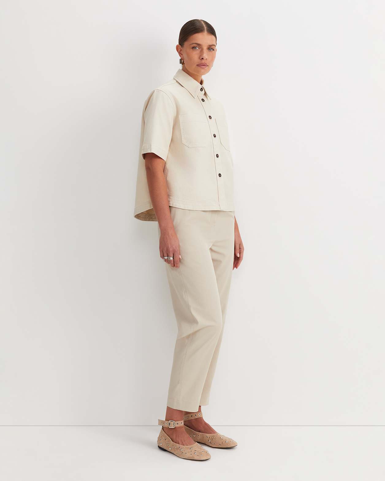 Allegra Crop Shirt in ECRU