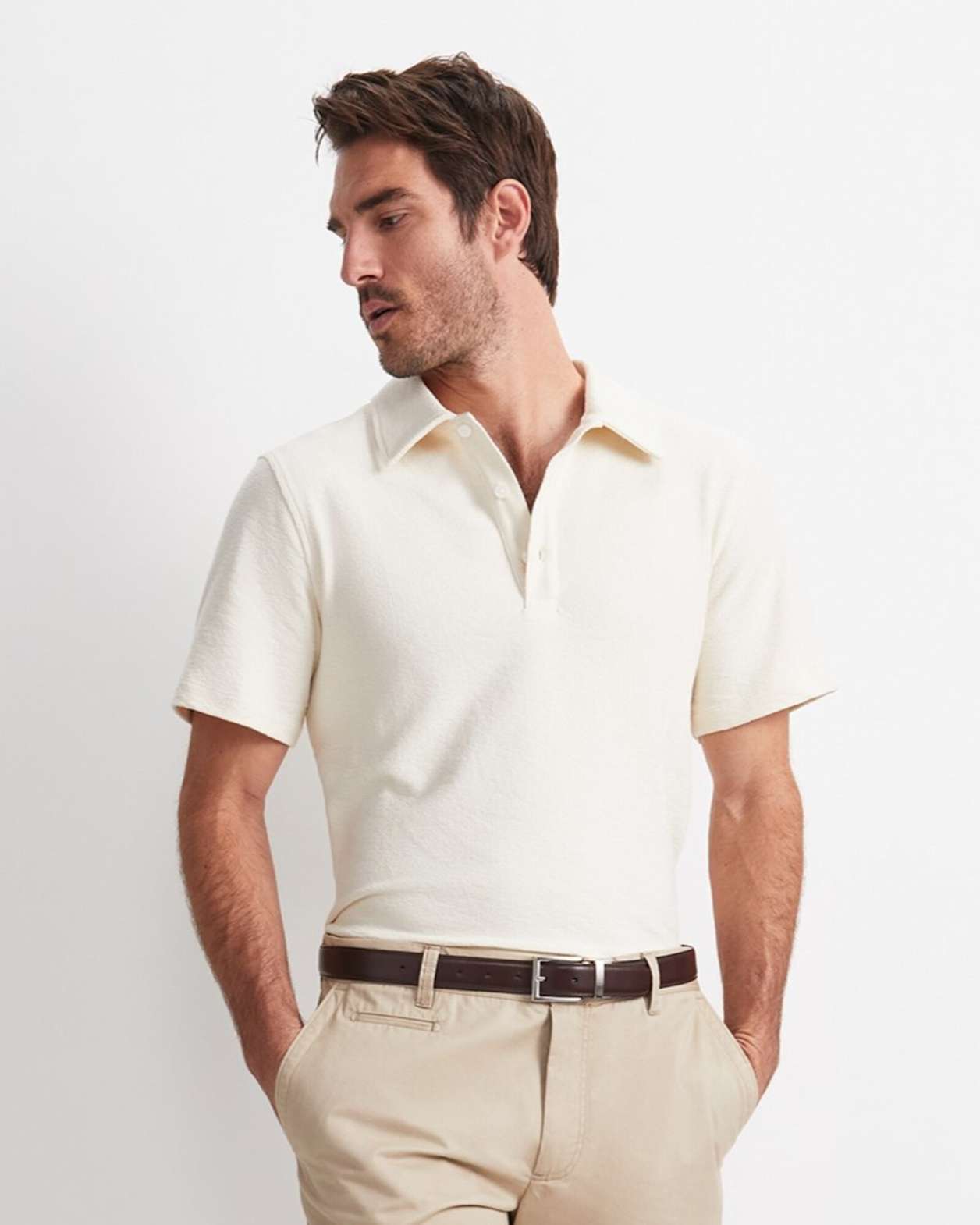 Crosby Textured Polo in MILK
