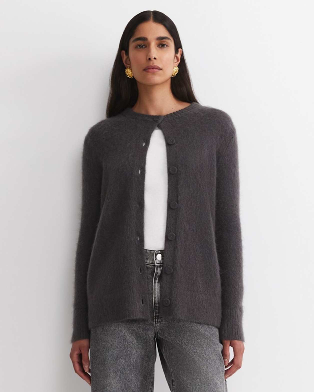 Tatiana Mohair Long Cardigan in DARK CHARCOAL