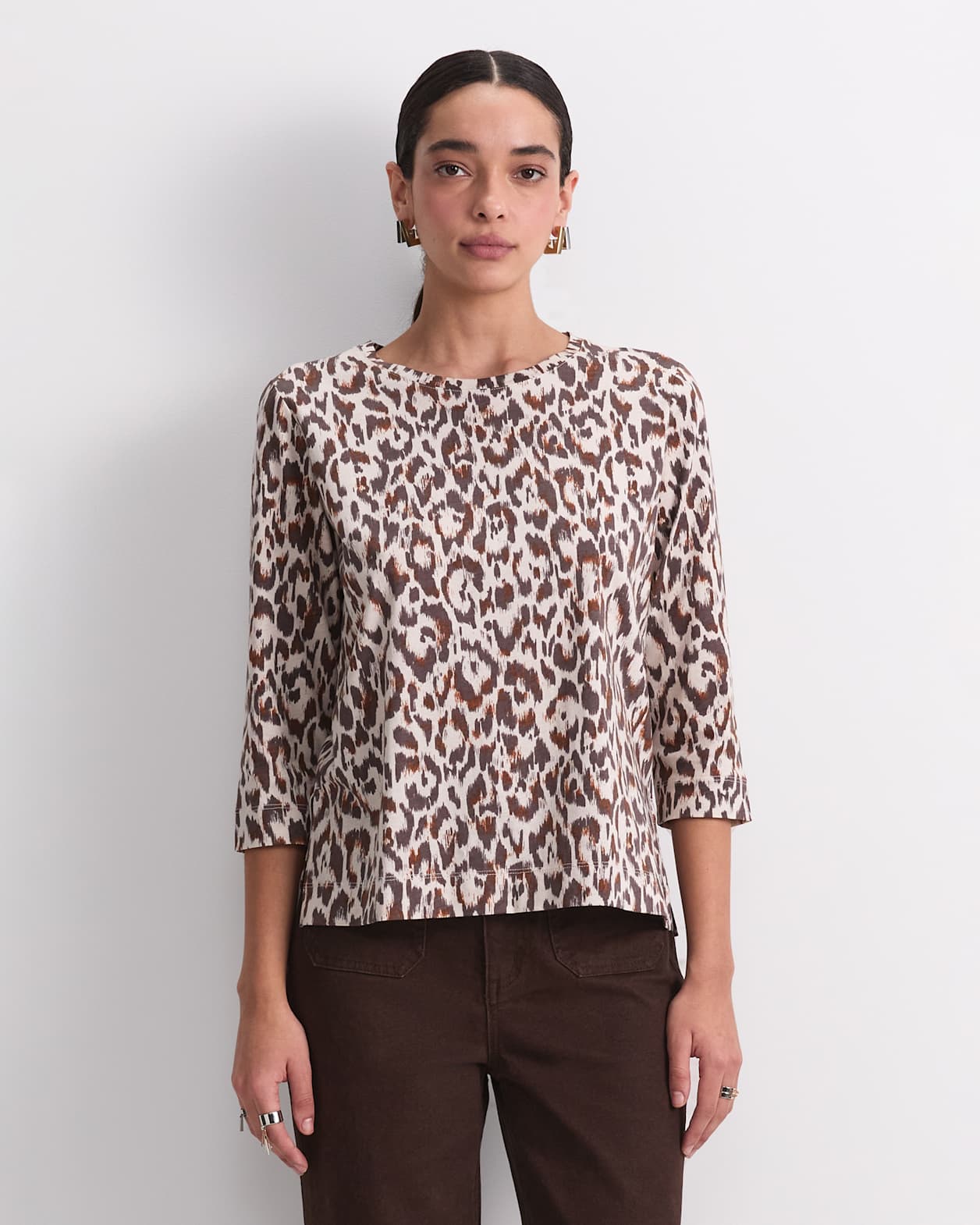 Lottie Animal 3/4 Mercerised Tee in BROWN/NATURAL