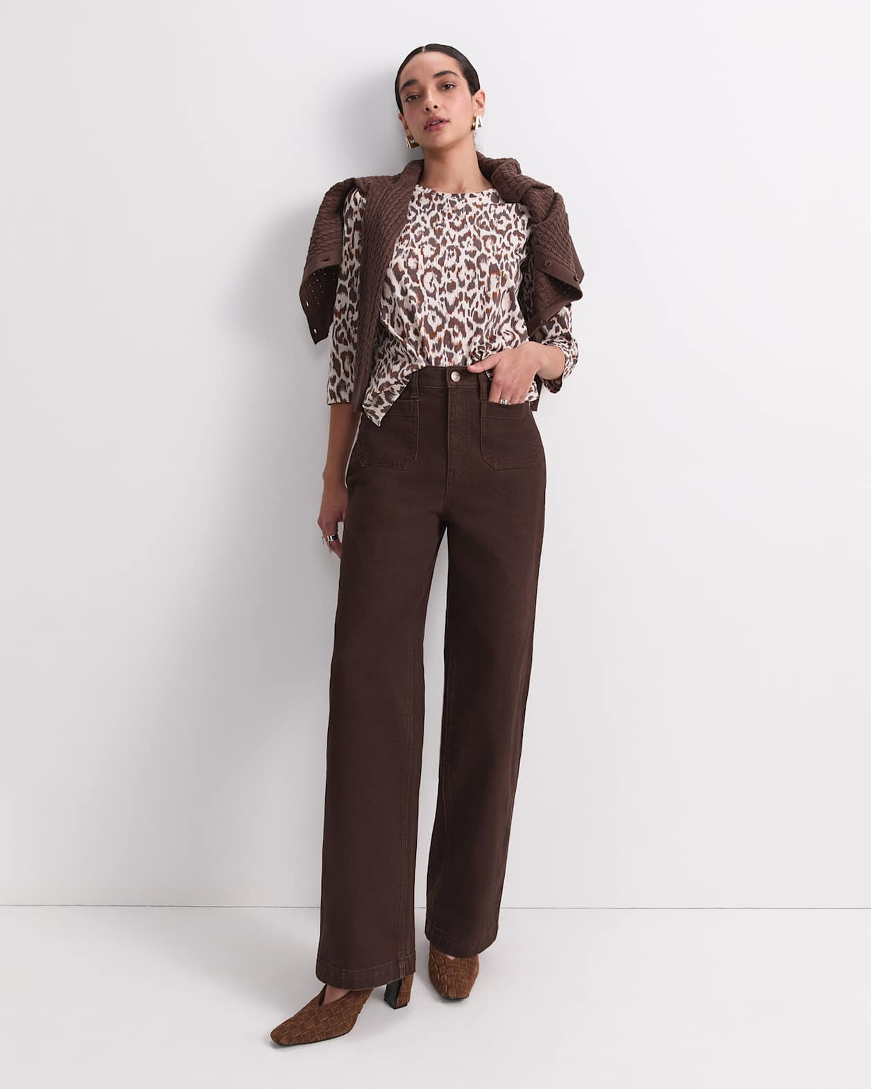 Lottie Animal 3/4 Mercerised Tee in BROWN/NATURAL